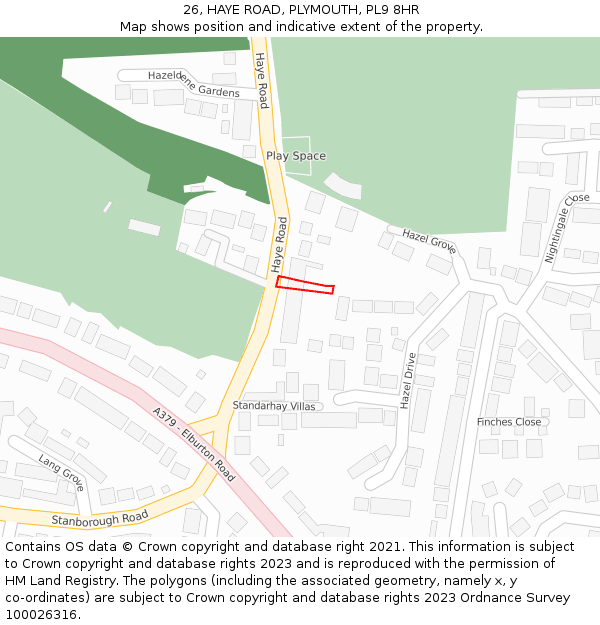 26, HAYE ROAD, PLYMOUTH, PL9 8HR: Location map and indicative extent of plot