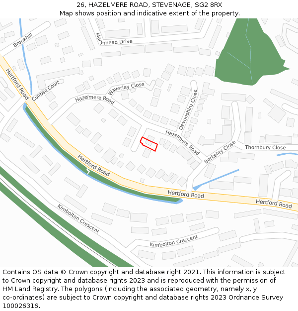 26, HAZELMERE ROAD, STEVENAGE, SG2 8RX: Location map and indicative extent of plot