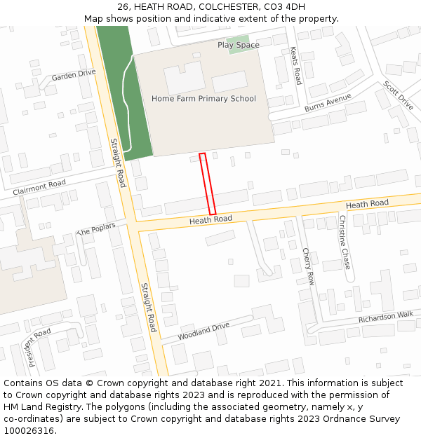 26, HEATH ROAD, COLCHESTER, CO3 4DH: Location map and indicative extent of plot