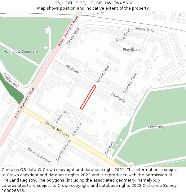 26, HEATHSIDE, HOUNSLOW, TW4 5NN: Location map and indicative extent of plot