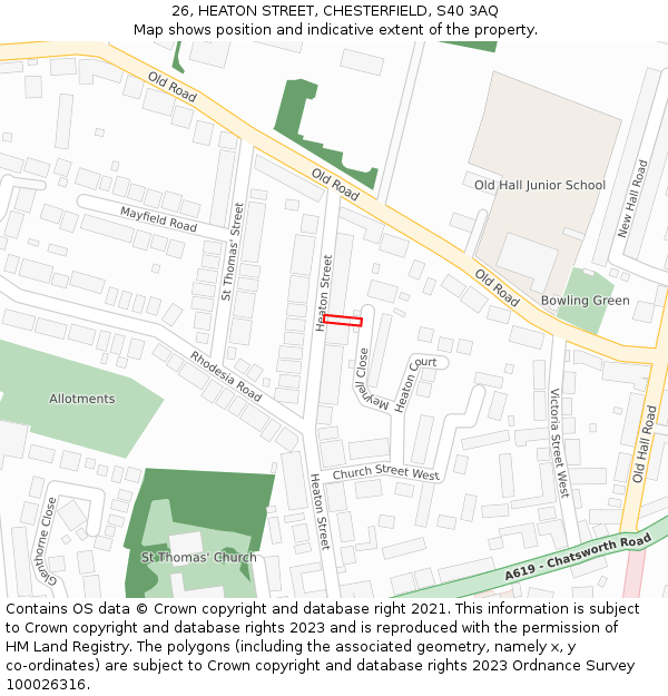 26, HEATON STREET, CHESTERFIELD, S40 3AQ: Location map and indicative extent of plot