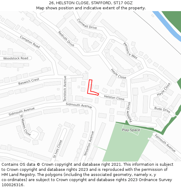 26, HELSTON CLOSE, STAFFORD, ST17 0GZ: Location map and indicative extent of plot