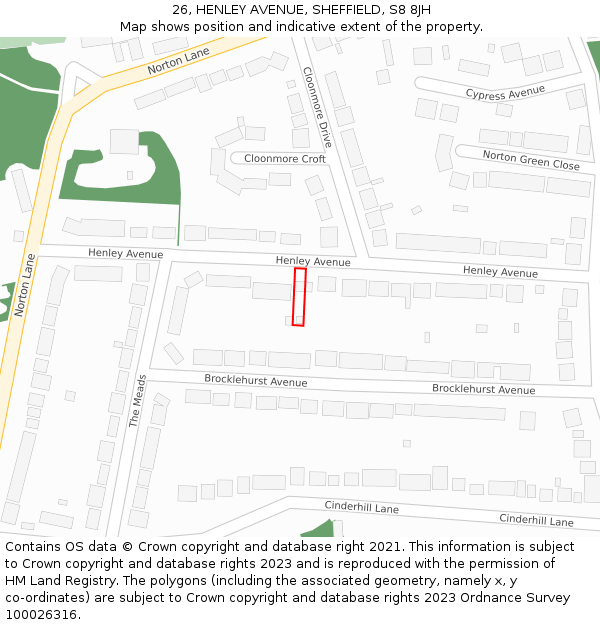 26, HENLEY AVENUE, SHEFFIELD, S8 8JH: Location map and indicative extent of plot