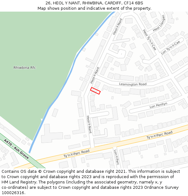 26, HEOL Y NANT, RHIWBINA, CARDIFF, CF14 6BS: Location map and indicative extent of plot