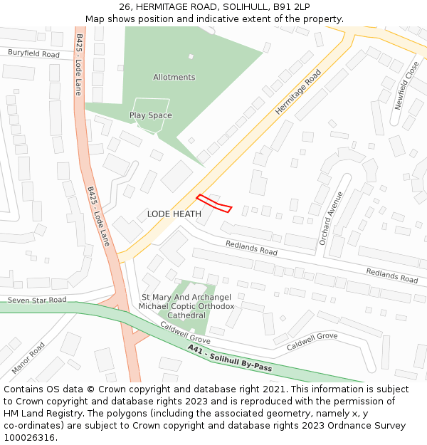 26, HERMITAGE ROAD, SOLIHULL, B91 2LP: Location map and indicative extent of plot