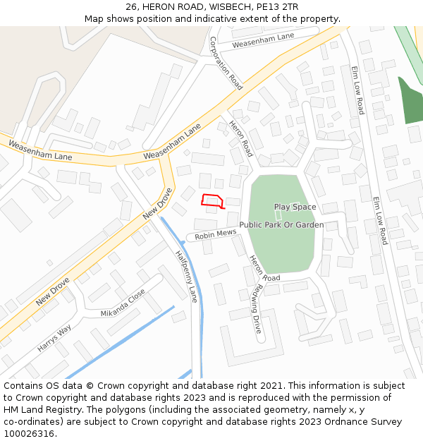 26, HERON ROAD, WISBECH, PE13 2TR: Location map and indicative extent of plot