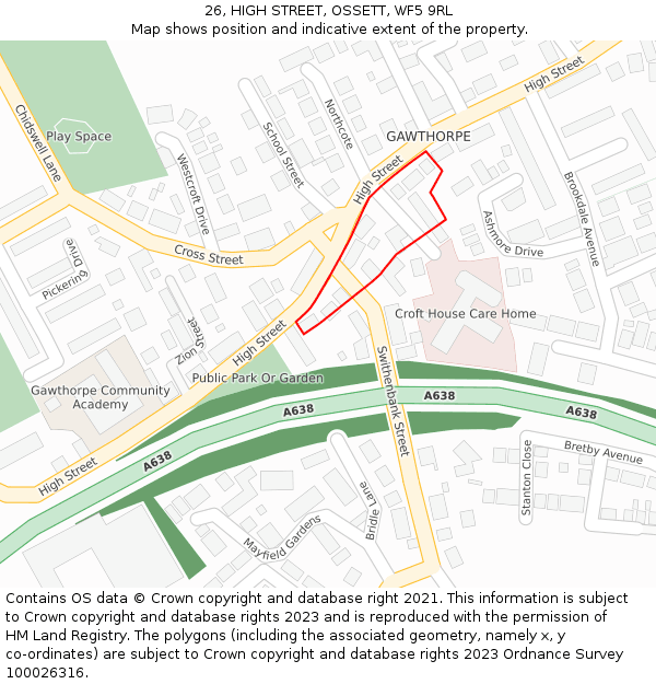 26, HIGH STREET, OSSETT, WF5 9RL: Location map and indicative extent of plot