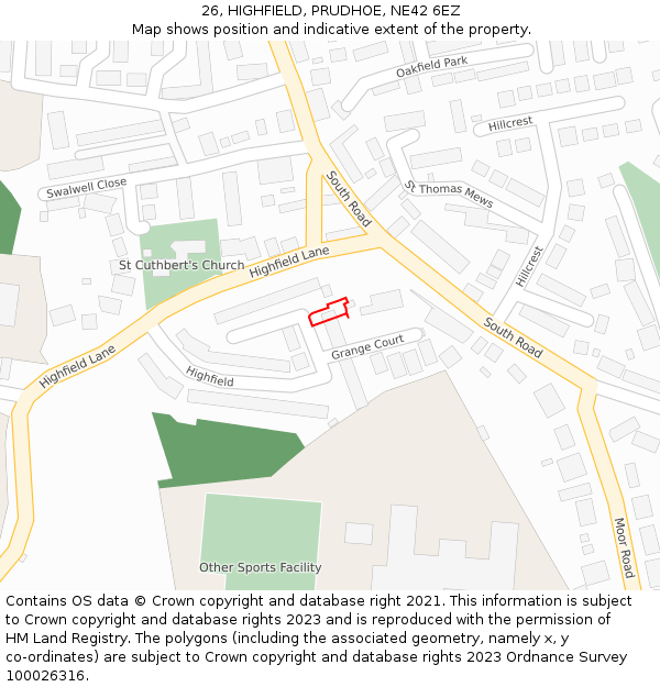 26, HIGHFIELD, PRUDHOE, NE42 6EZ: Location map and indicative extent of plot