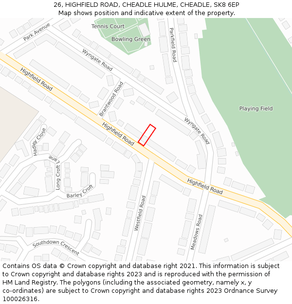 26, HIGHFIELD ROAD, CHEADLE HULME, CHEADLE, SK8 6EP: Location map and indicative extent of plot