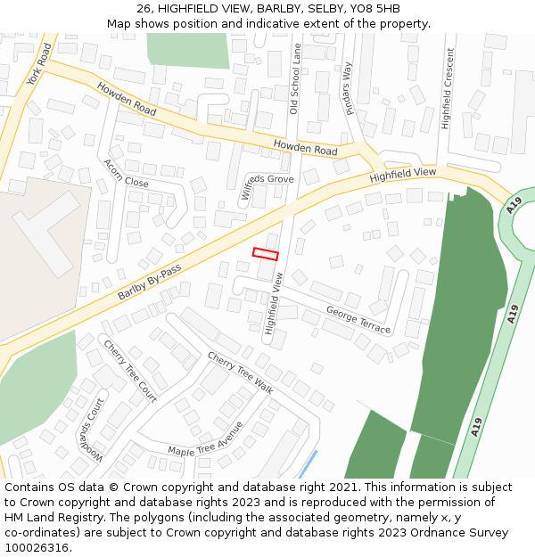 26, HIGHFIELD VIEW, BARLBY, SELBY, YO8 5HB: Location map and indicative extent of plot
