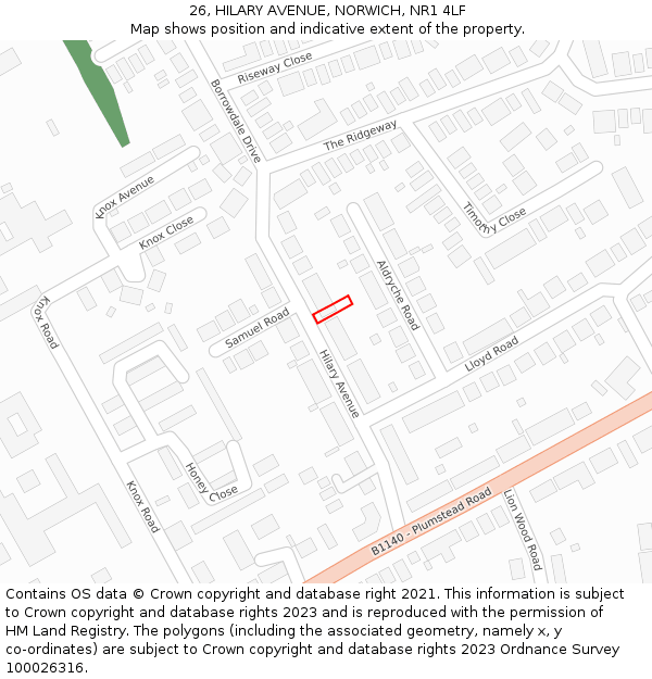 26, HILARY AVENUE, NORWICH, NR1 4LF: Location map and indicative extent of plot