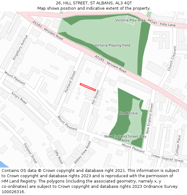 26, HILL STREET, ST ALBANS, AL3 4QT: Location map and indicative extent of plot