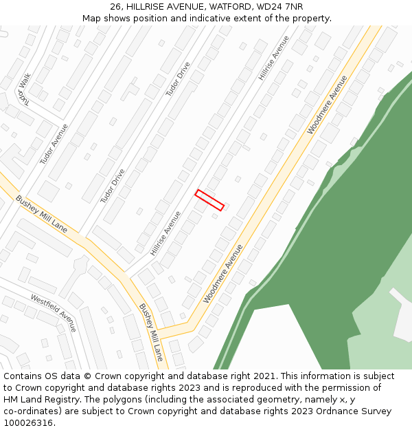 26, HILLRISE AVENUE, WATFORD, WD24 7NR: Location map and indicative extent of plot