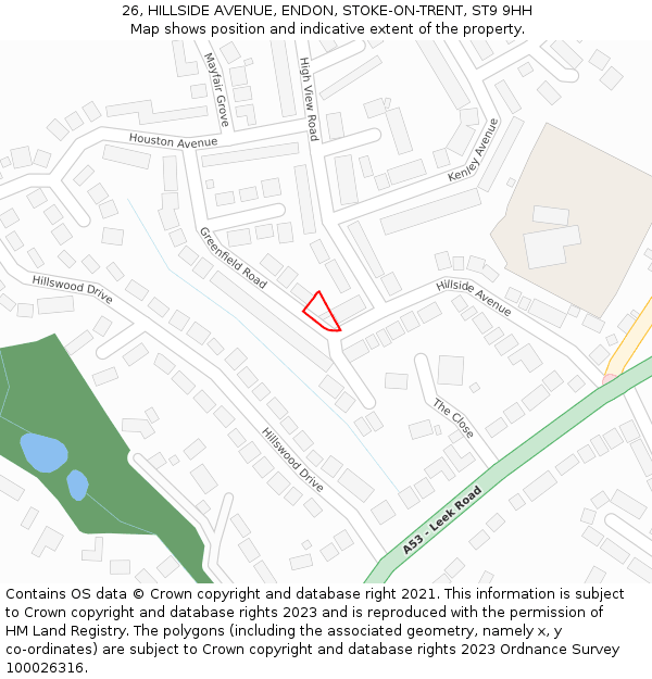 26, HILLSIDE AVENUE, ENDON, STOKE-ON-TRENT, ST9 9HH: Location map and indicative extent of plot