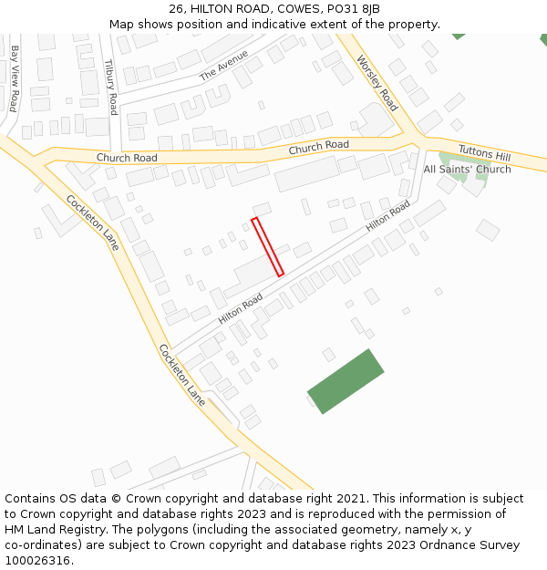 26, HILTON ROAD, COWES, PO31 8JB: Location map and indicative extent of plot