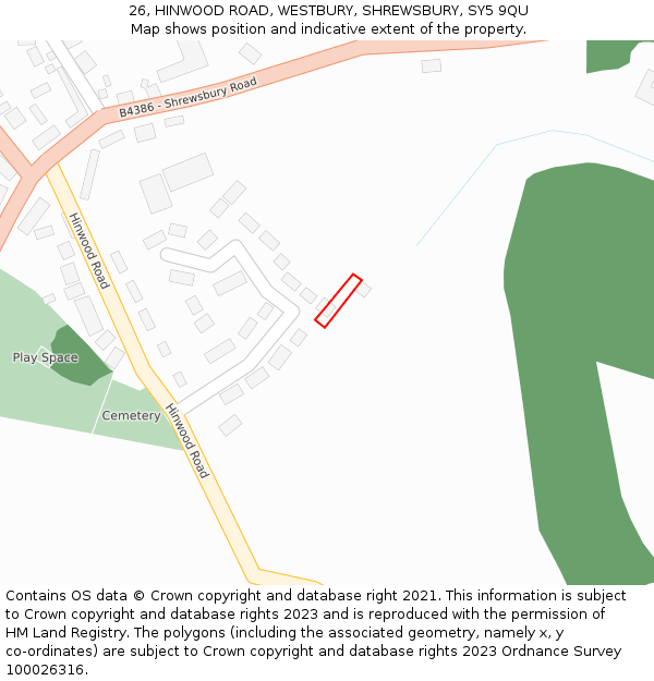 26, HINWOOD ROAD, WESTBURY, SHREWSBURY, SY5 9QU: Location map and indicative extent of plot