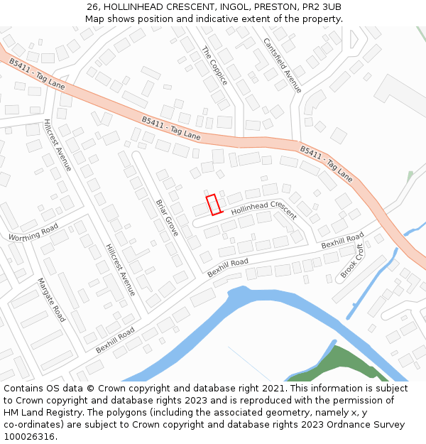 26, HOLLINHEAD CRESCENT, INGOL, PRESTON, PR2 3UB: Location map and indicative extent of plot