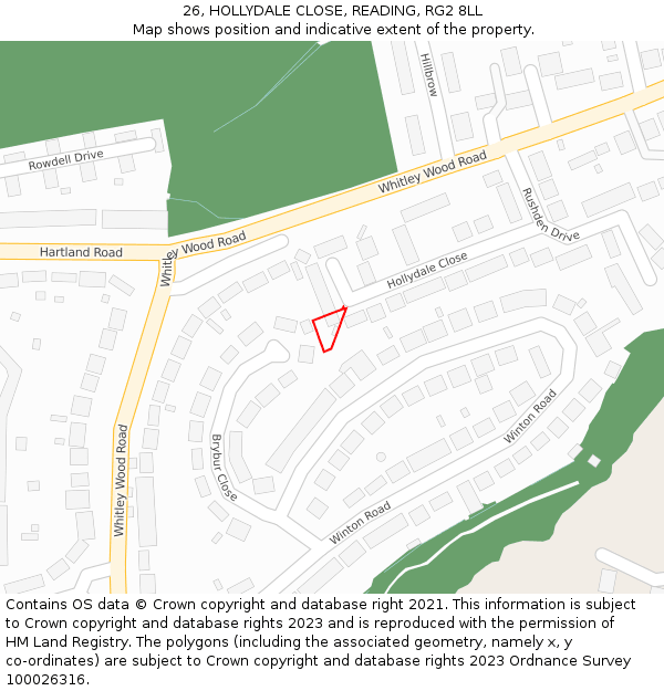 26, HOLLYDALE CLOSE, READING, RG2 8LL: Location map and indicative extent of plot