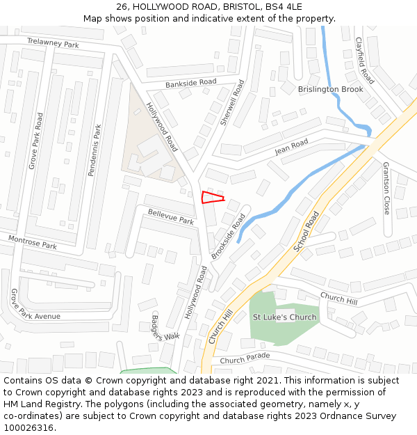 26, HOLLYWOOD ROAD, BRISTOL, BS4 4LE: Location map and indicative extent of plot
