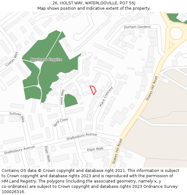 26, HOLST WAY, WATERLOOVILLE, PO7 5SJ: Location map and indicative extent of plot