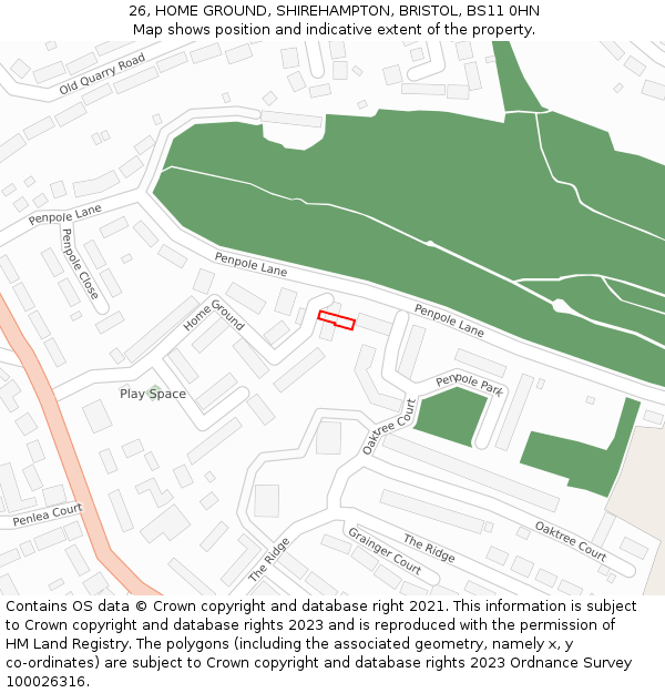 26, HOME GROUND, SHIREHAMPTON, BRISTOL, BS11 0HN: Location map and indicative extent of plot