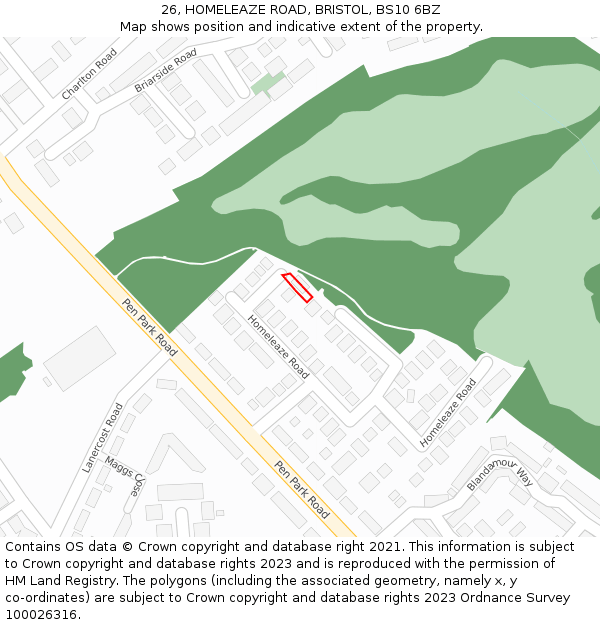 26, HOMELEAZE ROAD, BRISTOL, BS10 6BZ: Location map and indicative extent of plot