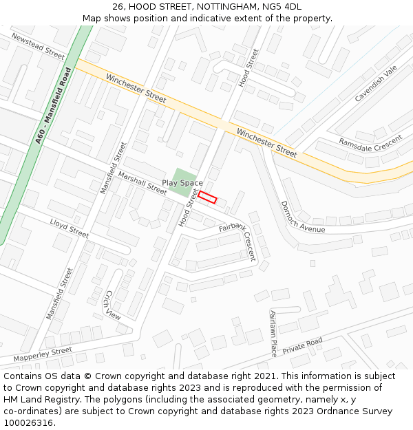 26, HOOD STREET, NOTTINGHAM, NG5 4DL: Location map and indicative extent of plot