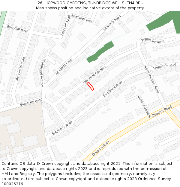 26, HOPWOOD GARDENS, TUNBRIDGE WELLS, TN4 9PU: Location map and indicative extent of plot