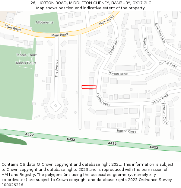 26, HORTON ROAD, MIDDLETON CHENEY, BANBURY, OX17 2LG: Location map and indicative extent of plot