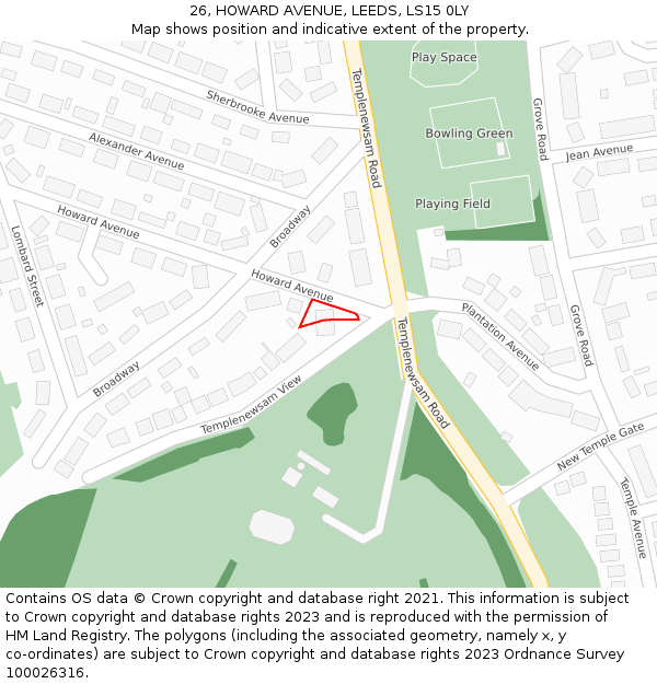26, HOWARD AVENUE, LEEDS, LS15 0LY: Location map and indicative extent of plot