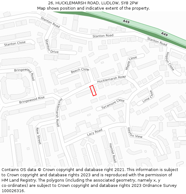 26, HUCKLEMARSH ROAD, LUDLOW, SY8 2PW: Location map and indicative extent of plot