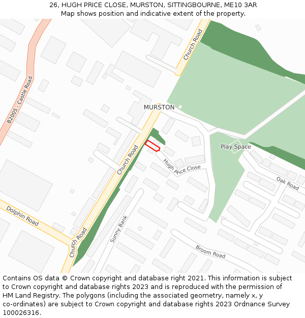26, HUGH PRICE CLOSE, MURSTON, SITTINGBOURNE, ME10 3AR: Location map and indicative extent of plot