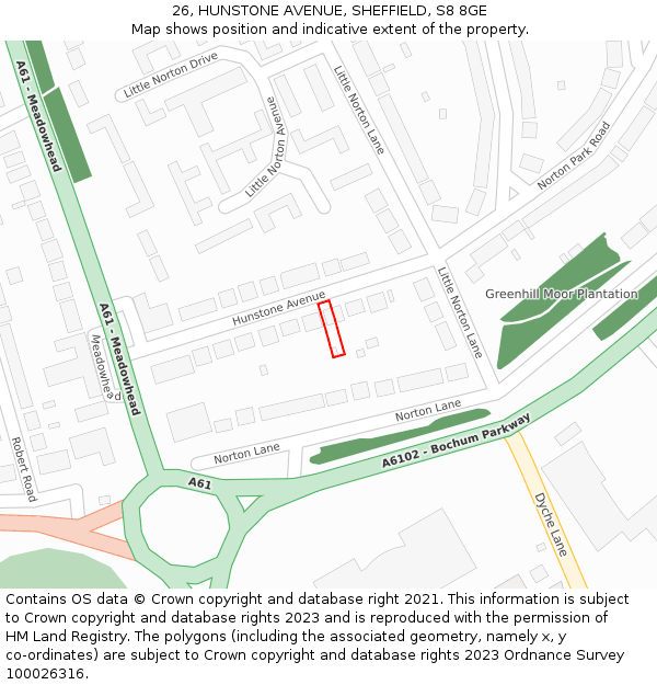 26, HUNSTONE AVENUE, SHEFFIELD, S8 8GE: Location map and indicative extent of plot