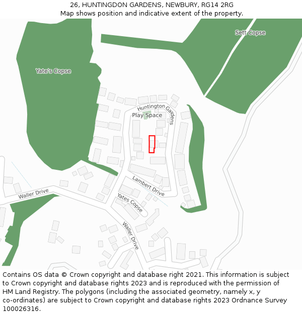 26, HUNTINGDON GARDENS, NEWBURY, RG14 2RG: Location map and indicative extent of plot