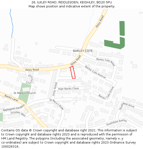 26, ILKLEY ROAD, RIDDLESDEN, KEIGHLEY, BD20 5PU: Location map and indicative extent of plot