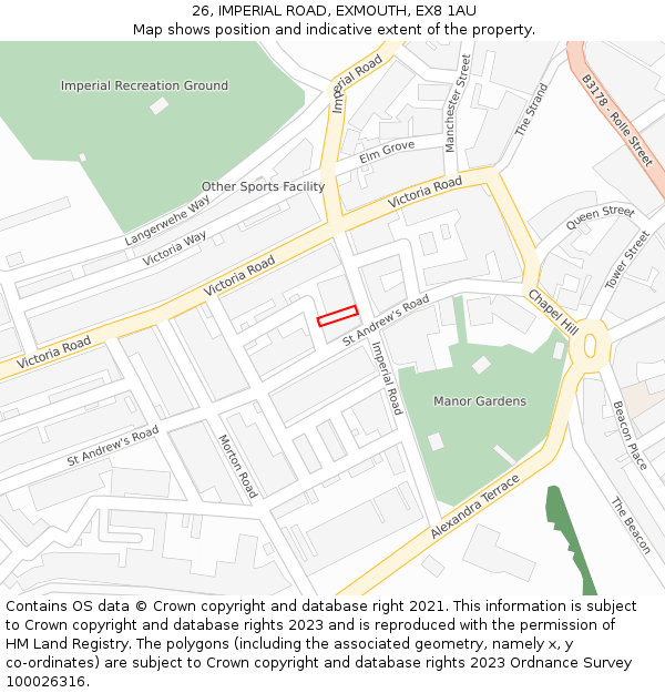 26, IMPERIAL ROAD, EXMOUTH, EX8 1AU: Location map and indicative extent of plot