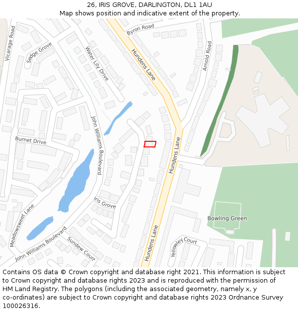 26, IRIS GROVE, DARLINGTON, DL1 1AU: Location map and indicative extent of plot