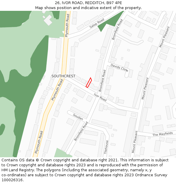 26, IVOR ROAD, REDDITCH, B97 4PE: Location map and indicative extent of plot
