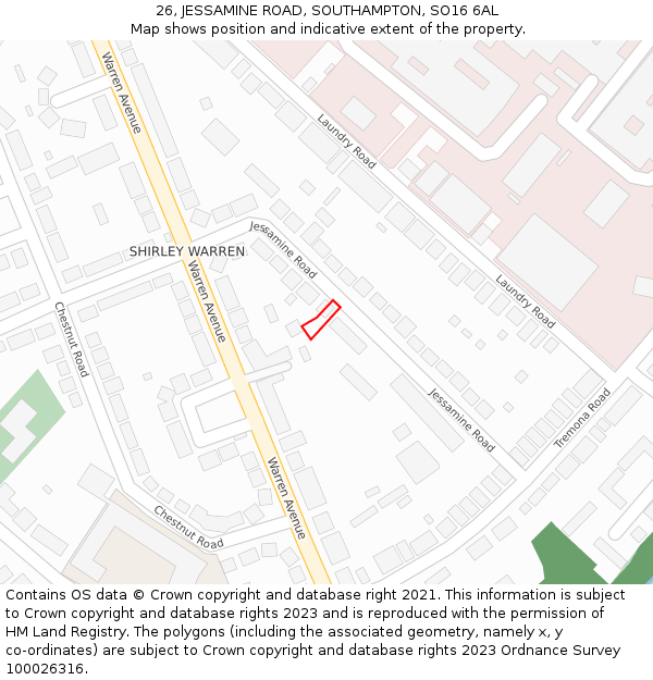 26, JESSAMINE ROAD, SOUTHAMPTON, SO16 6AL: Location map and indicative extent of plot