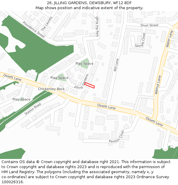 26, JILLING GARDENS, DEWSBURY, WF12 8DF: Location map and indicative extent of plot