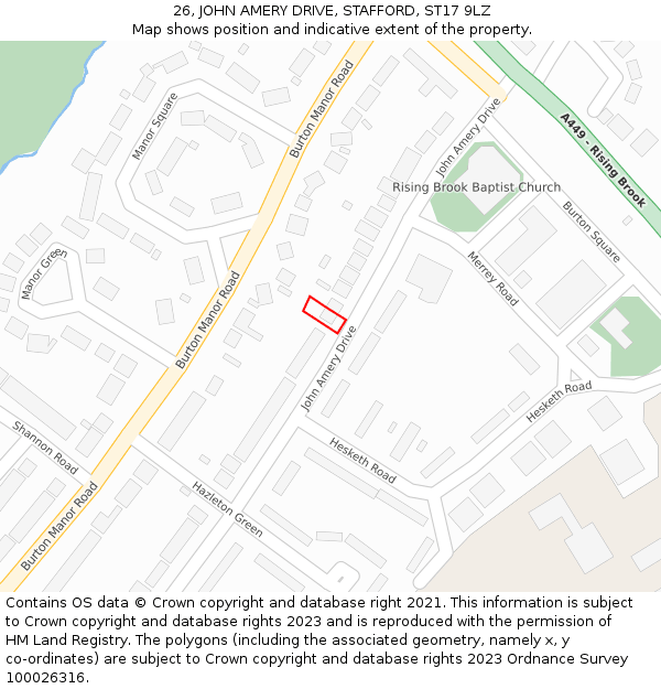 26, JOHN AMERY DRIVE, STAFFORD, ST17 9LZ: Location map and indicative extent of plot