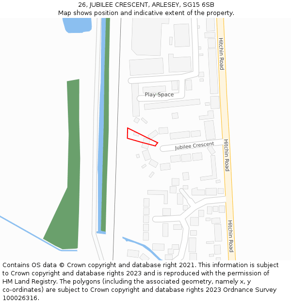 26, JUBILEE CRESCENT, ARLESEY, SG15 6SB: Location map and indicative extent of plot