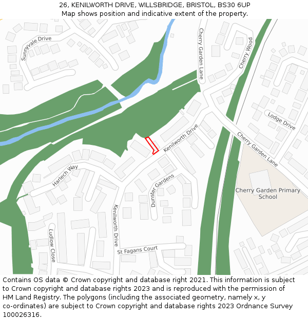26, KENILWORTH DRIVE, WILLSBRIDGE, BRISTOL, BS30 6UP: Location map and indicative extent of plot
