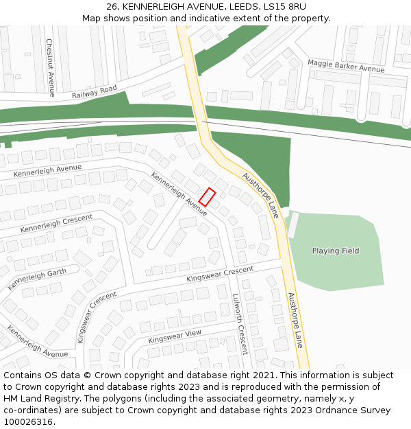 26, KENNERLEIGH AVENUE, LEEDS, LS15 8RU: Location map and indicative extent of plot