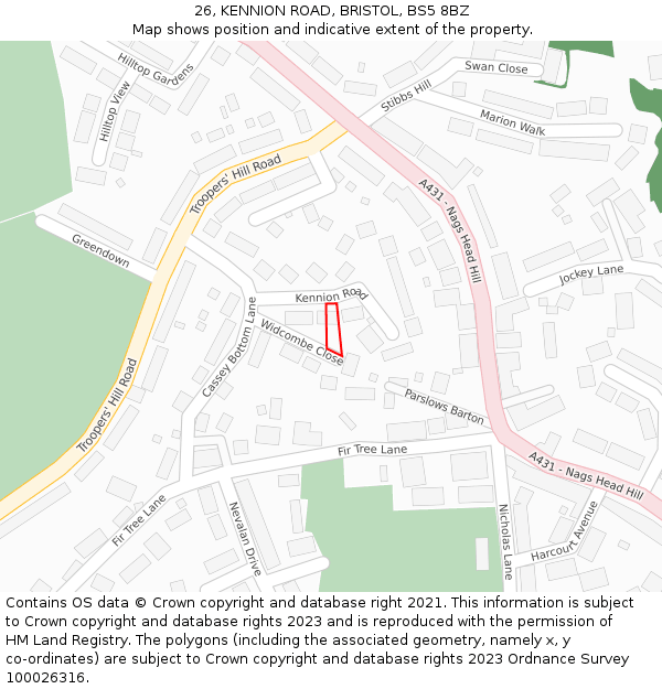 26, KENNION ROAD, BRISTOL, BS5 8BZ: Location map and indicative extent of plot