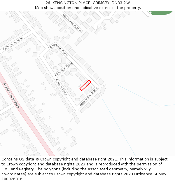 26, KENSINGTON PLACE, GRIMSBY, DN33 2JW: Location map and indicative extent of plot