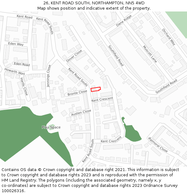 26, KENT ROAD SOUTH, NORTHAMPTON, NN5 4WD: Location map and indicative extent of plot