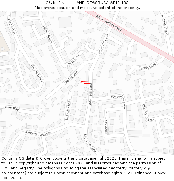 26, KILPIN HILL LANE, DEWSBURY, WF13 4BG: Location map and indicative extent of plot