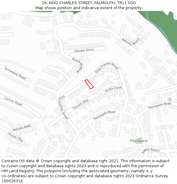 26, KING CHARLES STREET, FALMOUTH, TR11 5GD: Location map and indicative extent of plot