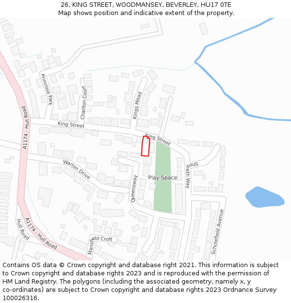 26, KING STREET, WOODMANSEY, BEVERLEY, HU17 0TE: Location map and indicative extent of plot